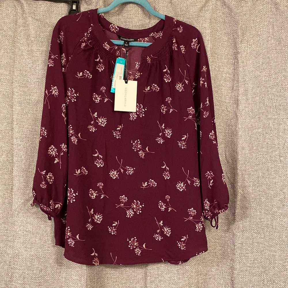 NWT 41 Hawthorn L Wine Blouse